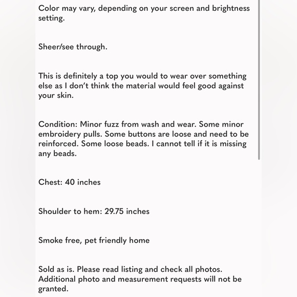 Vintage Cache Cellulose Rayon Cream Beaded Floral Button Up Top Shacket Sz Large - Picture 5 of 6